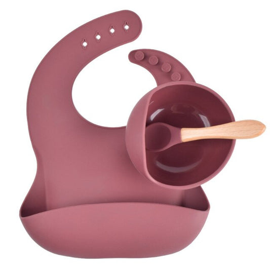 Adjustable Silicone Bib, Suction Bowl & Wooden Spoon