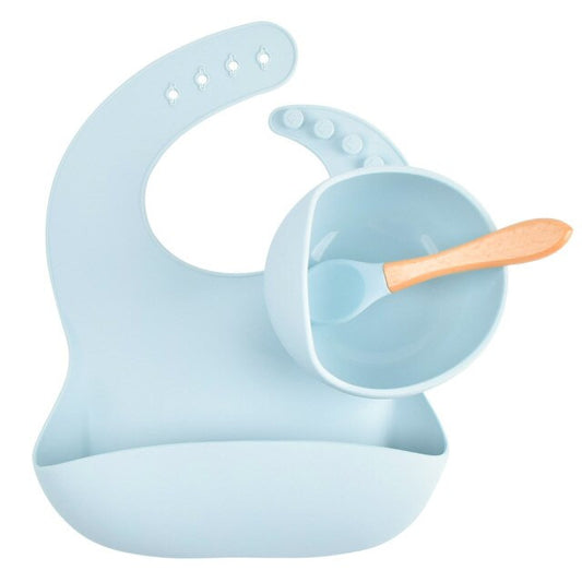 Adjustable Silicone Bib, Suction Bowl & Wooden Spoon