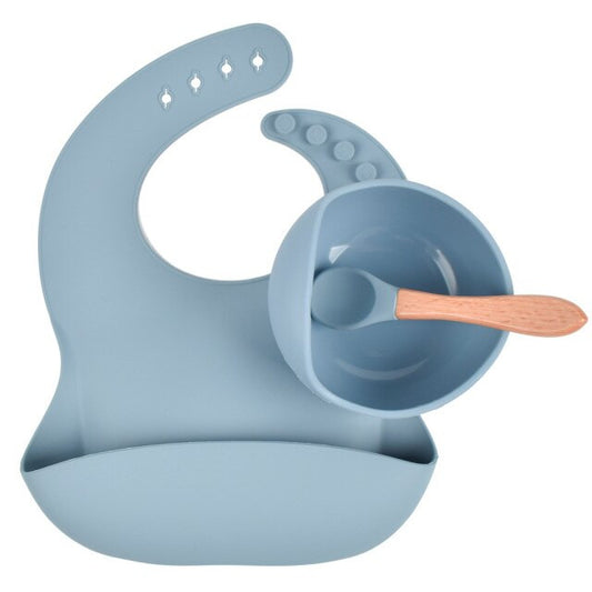 Adjustable Silicone Bib, Suction Bowl & Wooden Spoon