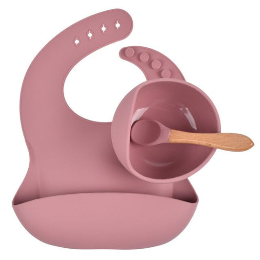 Adjustable Silicone Bib, Suction Bowl & Wooden Spoon